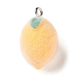 Лимон Подвески из непрозрачной смолы с фруктовой тематикой, с железной платиной петлей, лимон, 23.5x13.5x14 мм, отверстие : 2 мм