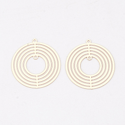 Light Gold Brass  2-Loop Link Pendants, Etched Metal Embellishments, Long-Lasting Plated, Flat Round, Light Gold, 21.5x20x0.3mm, Hole: 1mm