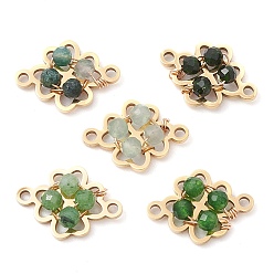 Смешанные камни 5 шт. 5 стили натуральный моховой агат и окрашенный тайваньский нефрит и зеленый авантюрин и рубин в цоизите и синтетический зеленый авантюрин соединитель граненые круглые звенья, 201 подвески-клеверы из нержавеющей стали, золотые, 11x16.5x3.5~4 мм, отверстие : 1.5 мм, 1 шт / стиль