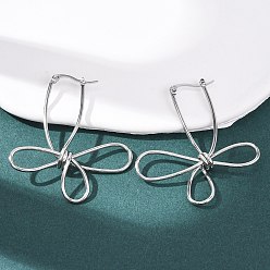 Нержавеющая Сталь Цвет Полые серьги-кольца из нержавеющей стали с цветком, с 201 штифтов из нержавеющей стали, цвет нержавеющей стали, 304 мм