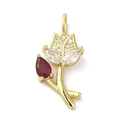 Настоящее золото 18K Стойка металлическая латунная микропрофилированная кубическая циркония подвески, цветок, долговечный, без кадмия и без свинца, реальный 18 k позолоченный, 26.5x12x4 мм, отверстие : 3x2.5 мм