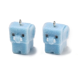 Слон Флокированные подвески из непрозрачной смолы, с платиновыми тоновыми железными петлями, очарование животных, голубой, слон, 23x16.5x20 мм, отверстие : 2 мм