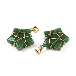 Зеленый Подвески lampwork, подвеска-звезда в виде медной проволоки, золотые, зелёные, 22.5x19.5x8 мм, отверстие : 2.5~4x6 мм