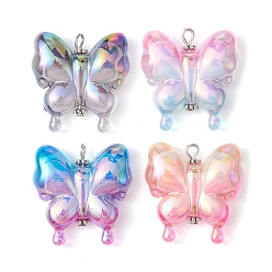 Mixed Color UV Plating Rainbow Iridescent Acrylic Pendants, Butterfly, Mixed Color, 30x29x10.5mm, Hole: 2mm, 4pcs/set