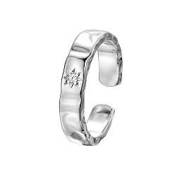 Платина Браслетные кольца с микропаве из прозрачного кубического циркония, украшенные звездным узором из латуни., платина, внутренний диаметр: регулируемый