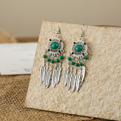 Морско-зеленый Серьги из сплава из смолы, плоские круглые с пером, серебряные, цвета морской волны, 70 мм