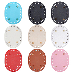 Mixed Color 9Pcs 9 Colors Oval PU Leather Purse Bottoms, with Iron Findings, Knitting Bag Accessories, Light Gold, Mixed Color, 11.1x14.5x0.5~1.05cm, Hole: 4.5mm, 1pc/color