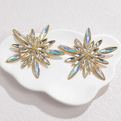 Настоящее золото 18K 304 серьги-гвоздики из нержавеющей стали со стеклянными вставками для женщин, цветок, реальный 18 k позолоченный, 69.5x71.5 мм