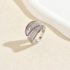 Medium Orchidee Messing-Mikro pflastern Zirkonia Fingerringe, Platin Farbe, Medium Orchidee, 15 mm, Innendurchmesser: 16~18 mm