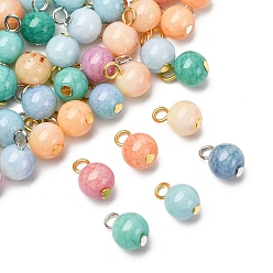 (52) Непрозрачная лаванда Подвески из непрозрачного стекла с эффектом кракле, с железными петлями, круглые, разноцветные, 12.5x8.5 мм, отверстие : 2 мм