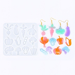 Белый DIY силиконовые формы кулон, формы для литья смолы, овощи, белые, 110x120x4 мм, отверстие : 1.7 мм, внутренний диаметр: 27~49x12~34 мм