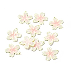 Pink Spray Painted Alloy Enamel Pendants, with Glitter Powder, Sakura, Pink, 22.5x22x1.5mm, Hole: 1.4mm