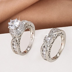 Платина Латунные микро проложить пальцев кольца кубического циркония, платина, размер США 9 (18.9 мм)