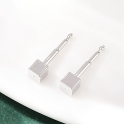 Платинированный Латунные серьги-гвоздики для женщин, кубические, Реальная платина, 3x3 мм