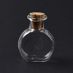 Clear Flat Round Miniature Glass Bottles, with Cork Stoppers, Empty Wishing Bottles, for Dollhouse Accessories, Jewelry Making, Clear, 11.5x21x31mm