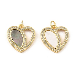 Real 18K Gold Plated Brass Cubic Zirconia with Shell Pendants, Long-Lasting Plated, Lead Free & Cadmium Free, Heart, Real 18K Gold Plated, 18.5x18x3mm