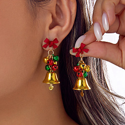 Christmas Bell Рождественские серьги-гвоздики из акрила и сплава, с колоколом, золотые, Рождественский колокольчик, 45x15 мм
