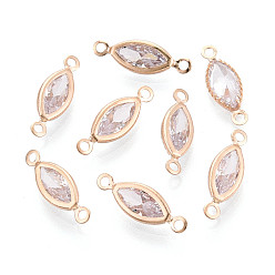 Light Gold Латунные подвески-звенья/соединители с прозрачными кубическими циркониями, лошадиный глаз , золотой свет, 13.5x4.5x2 мм, отверстие : 1.2 мм