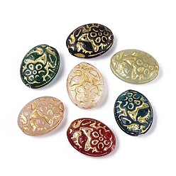 (52) Непрозрачная лаванда Непрозрачные стеклянные бусы, овальные с цветком, золотой металл обвитыми, разноцветные, 20~21x16x6.5 мм, отверстие : 1~1.2 мм