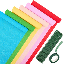 (52) Непрозрачная лаванда 6 рулоны 6 цвета гофрированная бумага ручной работы, с 2 рулонами садовой прививочной бумажной ленты и 50шт. пластика с железным цветочным стеблем, на день рождения украшение свадебной вечеринки, разноцветные, 2500x250x0.1 мм, 1 рулон / цвет