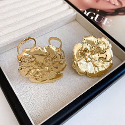 Doré  Ensemble bracelet et bague à manchette ouverte en fer pour femme, fleur, or, diamètre intérieur: 60 mm