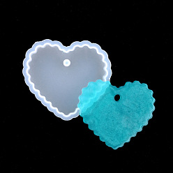 White Pendant Silicone Molds, Resin Casting Molds, For UV Resin, Epoxy Resin Jewelry Making, Heart, White, Inner Size: 5.4x6x1.2cm, Hole: 0.5cm