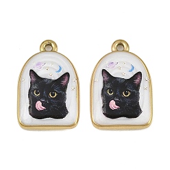 Cat Shape Pendentifs imprimés en acier inoxydable émaillé, arche ornée de breloques en forme de chat, placage ionique (ip), réel 304 k plaqué or, forme de chat, 18mm, Trou: 23x15x3.5mm