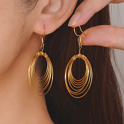 Golden Multi-Layer Circle Wire Oval Brass Dangle Earrings, Golden, 56x33mm