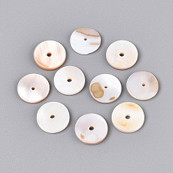 Морская Ракушка Естественных пресноводных стеклянные бусы, диск, Heishi бусы, цвет морской раковины, 11~11.5x1.5~2 мм, отверстие : 1~1.6 мм