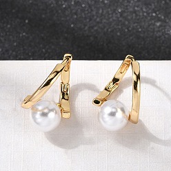 Настоящее золото 18K Круглые серьги-кольца из латуни, с abs имитационными жемчужными бусинами , реальный 18 k позолоченный, 18.5x11.5 мм