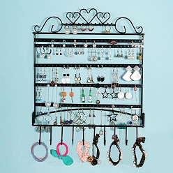 Черный Прямоугольная настенная витрина для железных ювелирных изделий, держатель-органайзер для ювелирных изделий для браслета, Ожерелье, хранение серег, чёрные, 40x33 см