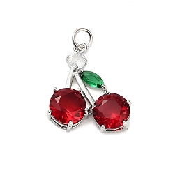 Платина Латунные микро проложить кубического циркония подвески, черри прелести, с целью перехода в кольце, стойки покрытие, долговечный, без свинца и без кадмия, платина, 24.5x18x5 мм, отверстие : 3 мм