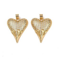 Сердце Латунные микро проложить кубического циркония подвески, долговечный, без кадмия и без свинца, стойки покрытие, реальный 18 k позолоченный, сердце, 31x25.5x7.5 мм, отверстие : 4.5x3.5 мм