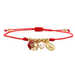 Красный Браслеты из латуни и нержавеющей стали, стеклянные бусины плетеные браслеты из бисера для женщин, сглаз и овал с изображением Девы Марии и руки Хамсы, красные, 304 дюйм (11.02 см)