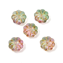 Dark Sea Green Baking Paint and Golden Metal Enlaced Glass Beads, Flower, Dark Sea Green, 9.5x5mm, Hole: 1.2mm