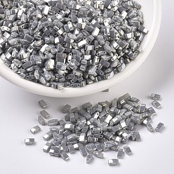 (HTL443) Lustre gris opaco Cuentas de media tila miyuki, granos de la semilla japonés, 2 agujero, (htl 443) brillo gris opaco, 5x2.3x1.9 mm, Agujero: 0.8 mm, sobre 1250 unidades / 50 g