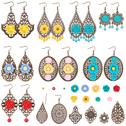 Mixed Color DIY Earring Making, Iron Pendants, Alloy Cabochon Connector Settings/Links and Brass Earring Hooks, Mixed Color, 53x40x1mm, Hole: 2mm