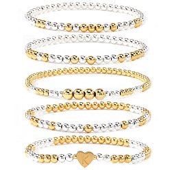 Платиновый & Золотой 5латунные браслеты из эластичной ленты с бусинами для женщин, круг и сердечко с буквой К, платиной и золотом, 6.89 дюйм (17.5 см)