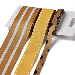 (932FM) Темно-синий аква-матовый с подкладкой 9 ярдов 3 стилей полиэфирной ленты, для поделок своими руками, бантики для волос и украшение подарка, желтая цветовая палитра, темно-золотистые, 3/8~1-5/8 дюйм(10~40мм) около 3 ярдов/стиль