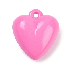 Pink Непрозрачные акриловые подвески, сердце, розовые, 36x32x16 мм, отверстие : 3 мм
