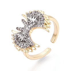 Настоящее золото 18K Латунные кольца-манжеты с микропаве из прозрачных кубических цирконий, крыло, реальный 18 k позолоченный, 16x20 мм, внутренний диаметр: 18 мм