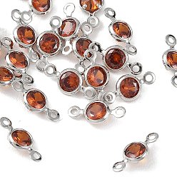 Chocolate SHEGRACE Brass Pave Cubic Zirconia Flat Round Connector Charms, Cadmium Free & Nickel Free & Lead Free, Long-Lasting Plated, Real Platinum Plated, Chocolate, 10.5x5x2mm, Hole: 1.2mm