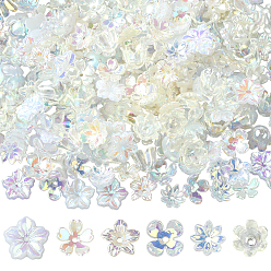 Белый 300 шт. 6 стили АБС-пластиковые колпачки для бусин с имитацией жемчуга и акрила, цветок, белые, 10~12.8x10~13x2~3.5 мм, отверстие : 1.2~1.5 мм, 50 шт / стиль