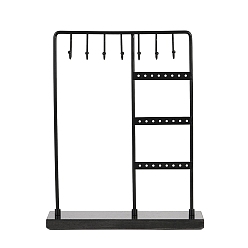 Черный Прямоугольные железные витрины для ювелирных изделий стоят с мраморным основанием, органайзер для украшений держатель для серег, , хранение ожерелья, чёрные, 21x7.5x26 см