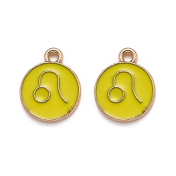Лео Подвески из эмали и сплава, плоский круглый с созвездием / знак зодиака, золотые, Лев, 15x12x2 мм, отверстие : 1.5 мм