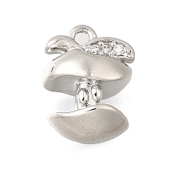 Платинированный Латунные микро проложить кубического циркония прелести, без кадмия, без никеля и без свинца, огрызок яблока, Реальная платина, 13.5x10x7.5 мм, отверстие : 1.4 мм