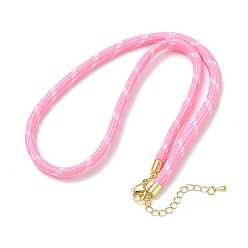 Pink Ployester Core-Wrapped Round Cord Necklace Making, with Brass Finding, Golden, Pink, 17.72x0.18 inch(45x0.45cm)
