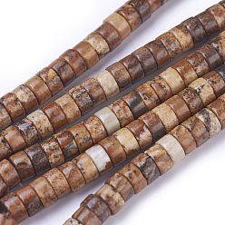 Пейзажный Джаспер Естественного изображения яшмы бисер нитей, колонка, 6~6.5x3.5 мм, отверстие : 1 мм, около 118 шт / нитка, 15.5~15.7 дюйм (39.5~40 см)