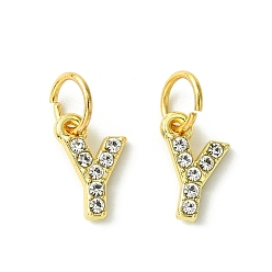 Letter Y Rack Plating Alloy Rhinestone Pendants, Cadmium Free & Lead Free, 26 Letter, Letter Y, 11x2~9x2mm, Hole: 3.5mm