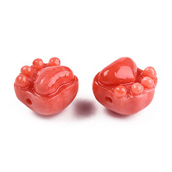 Orange Red Opaque Resin Beads, Imitation Jade, Cat Claw, Orange Red, 14x15x13mm, Hole: 1.8mm